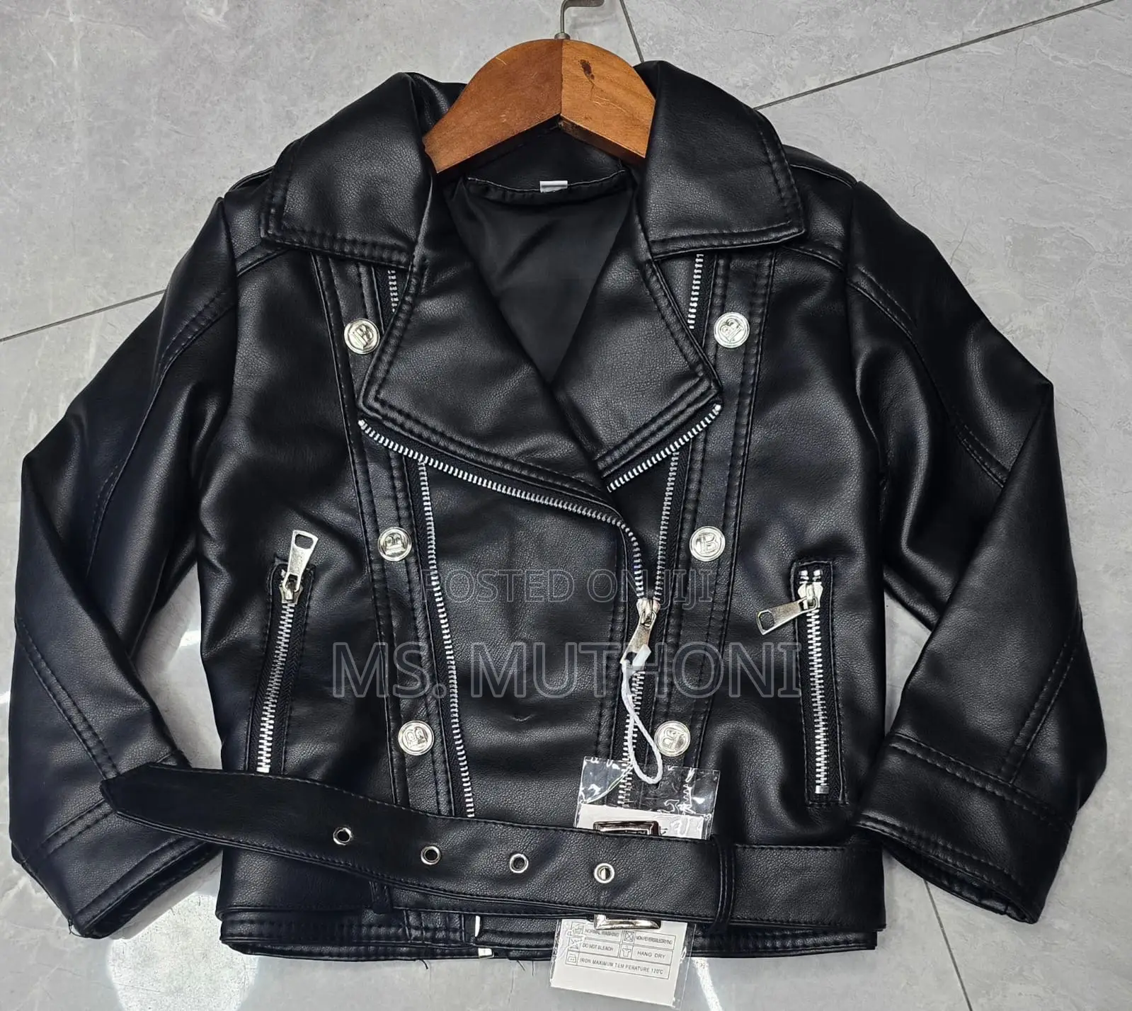 Multiple Zips Black Kids Soft Leather Jackets 1-9yrs