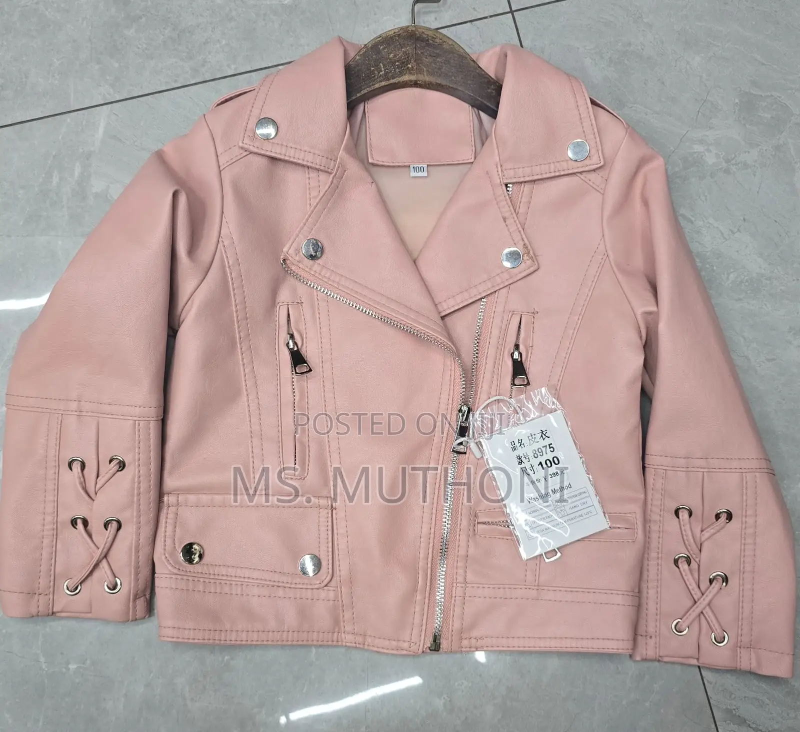 Peach Pu Leather Jackets 1-9yrs