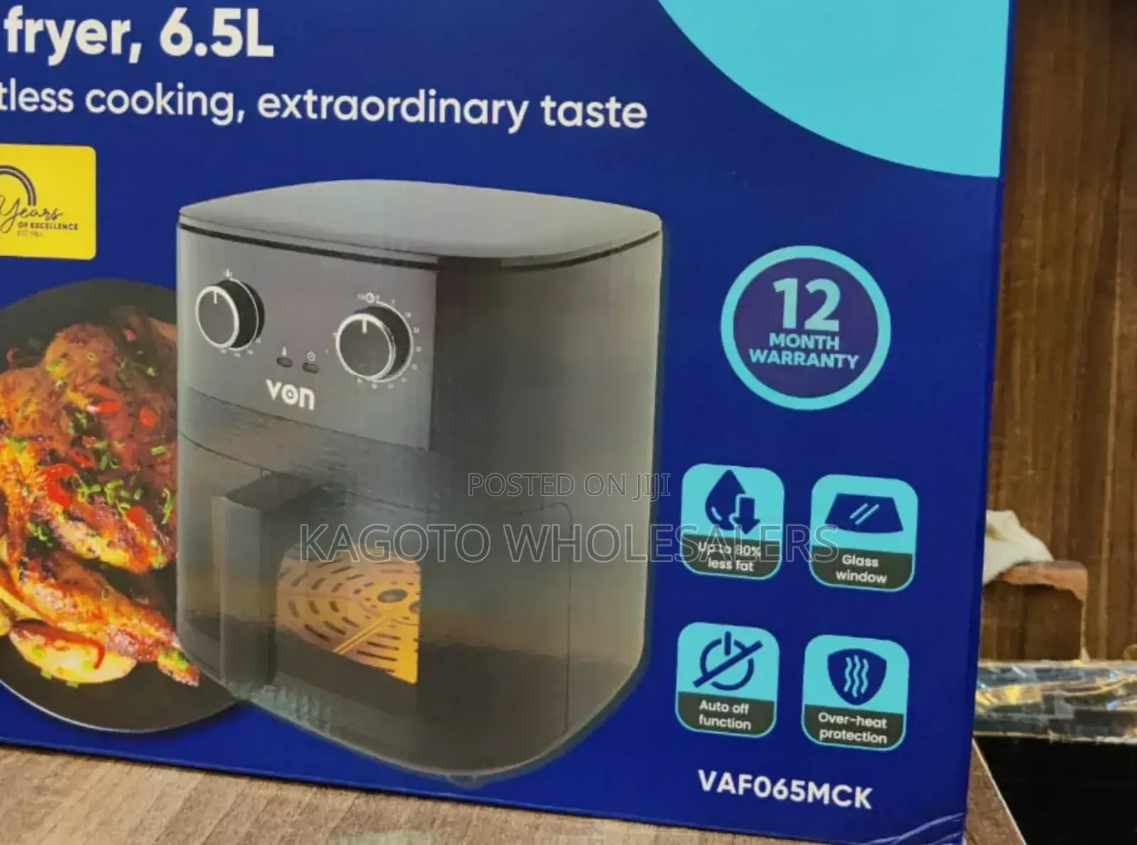 6.5litres Von Air Fryer *Vaf65ck (Black Body)