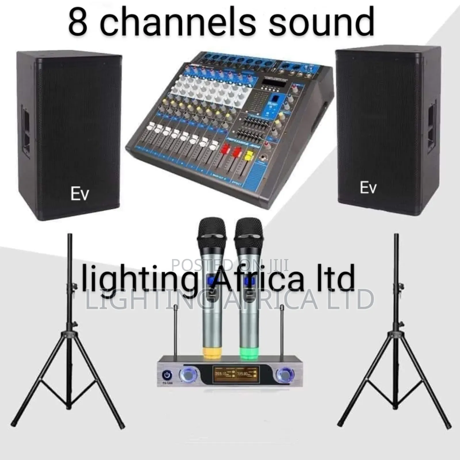 Powerful 8 Channels Outdoor Sound -(2)Ev Mid Speakers - Wireless Mic