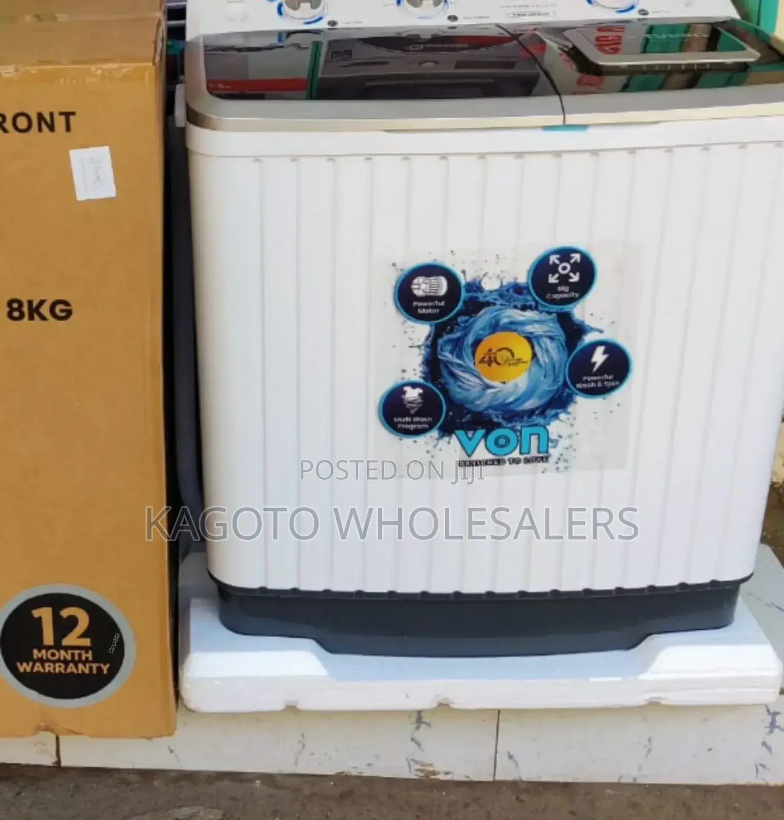 Von 8kg Twin Tub Semi Auto Washing Machine *V8kg*