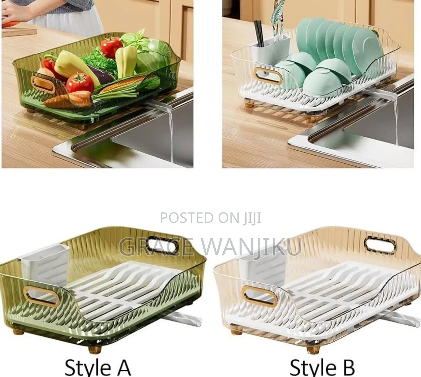 Golden Handles, Strong Acrylic, Self Draining, Bowl Rack