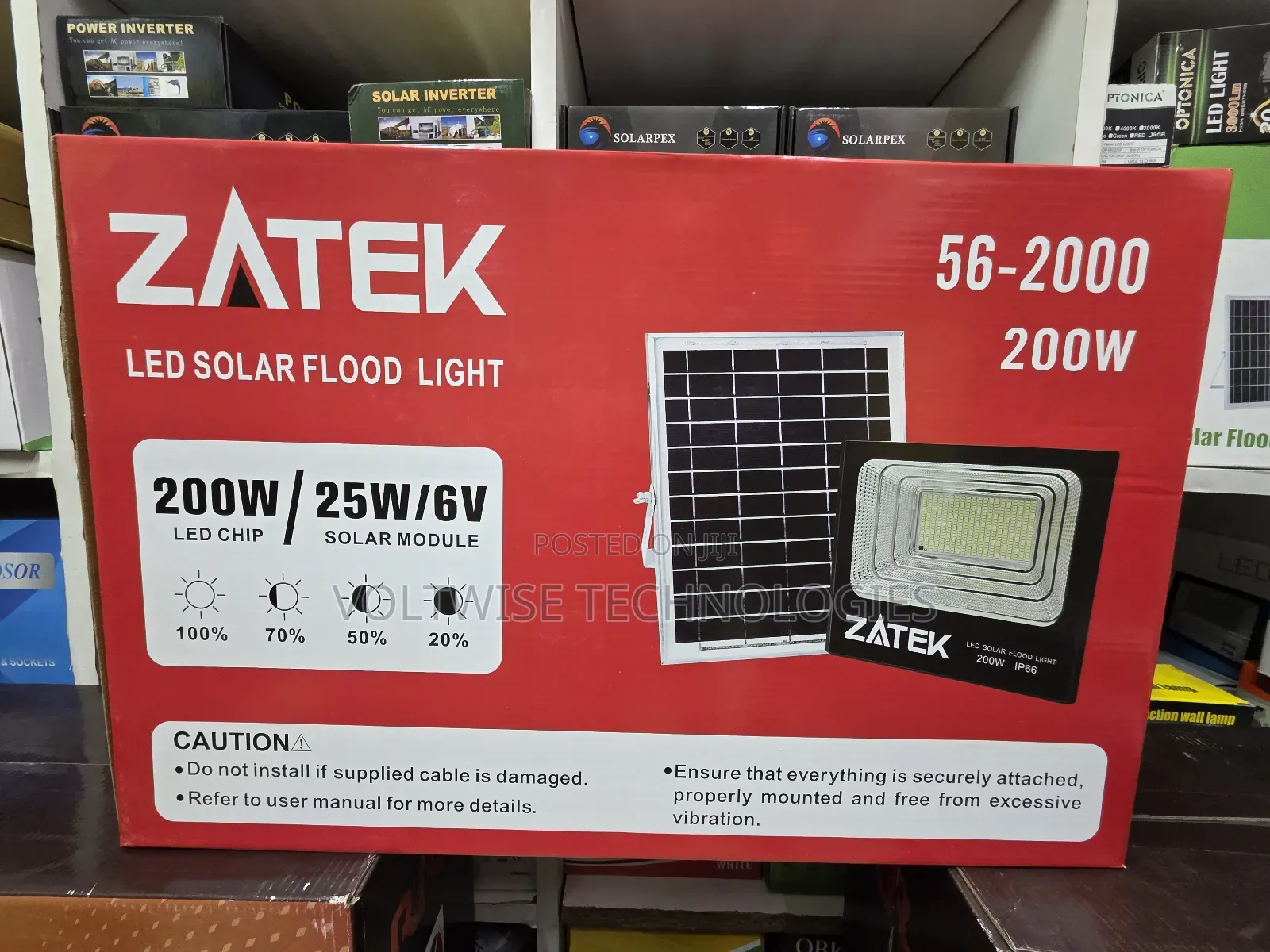 200w Zatek Led Solar Flood Light - 25w/6v Solar Module, Ip66