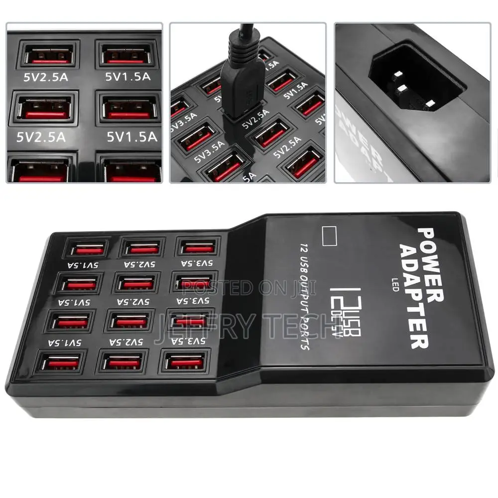 Power Adapter Strip Usb a Female 5vdc 12a With 12 Usb Ports
