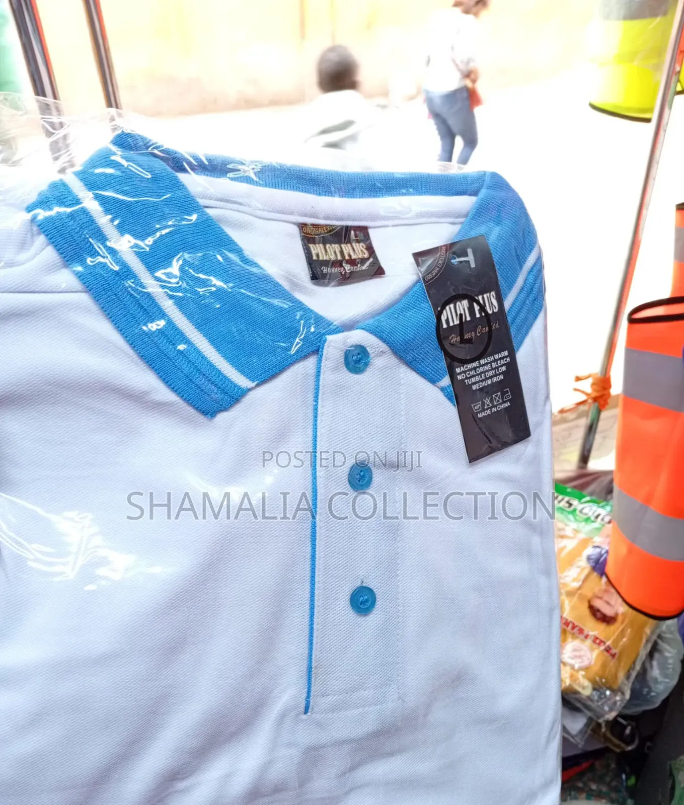 White Color Blue Polo Tshirt