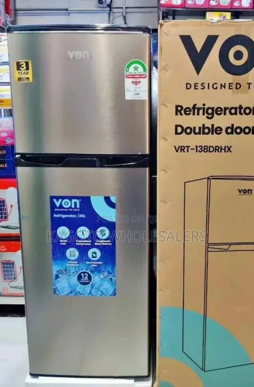 136l Von Double Door Refrigerator Rf/v-136l/Dd