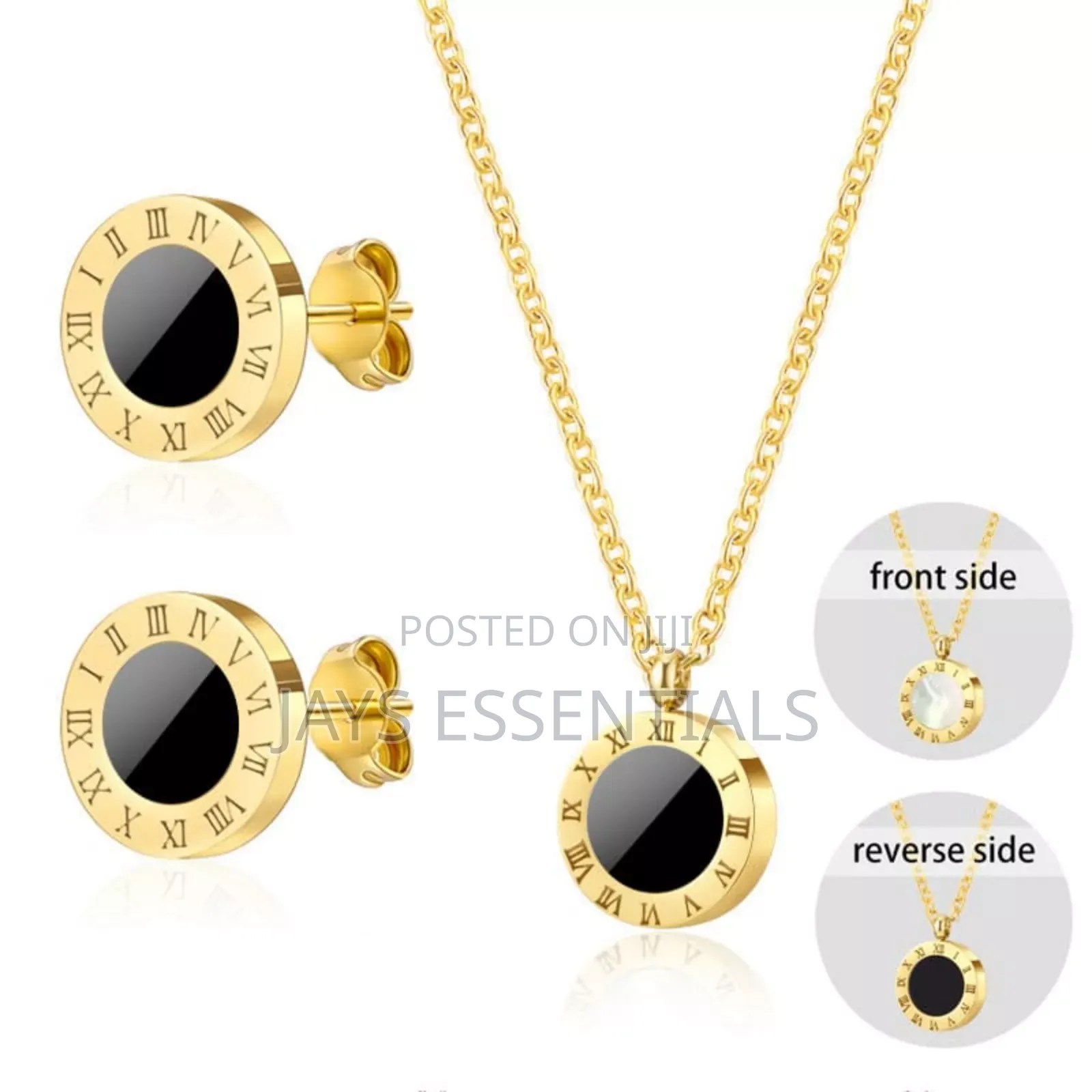 Reversible Stainless Steel Necklace and Earrings Set