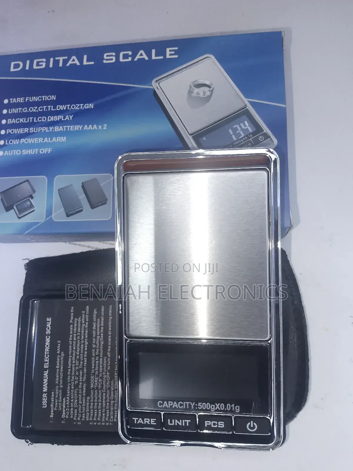Portable Pocket Weighing 0.01g to 500g With Low Power Alarm