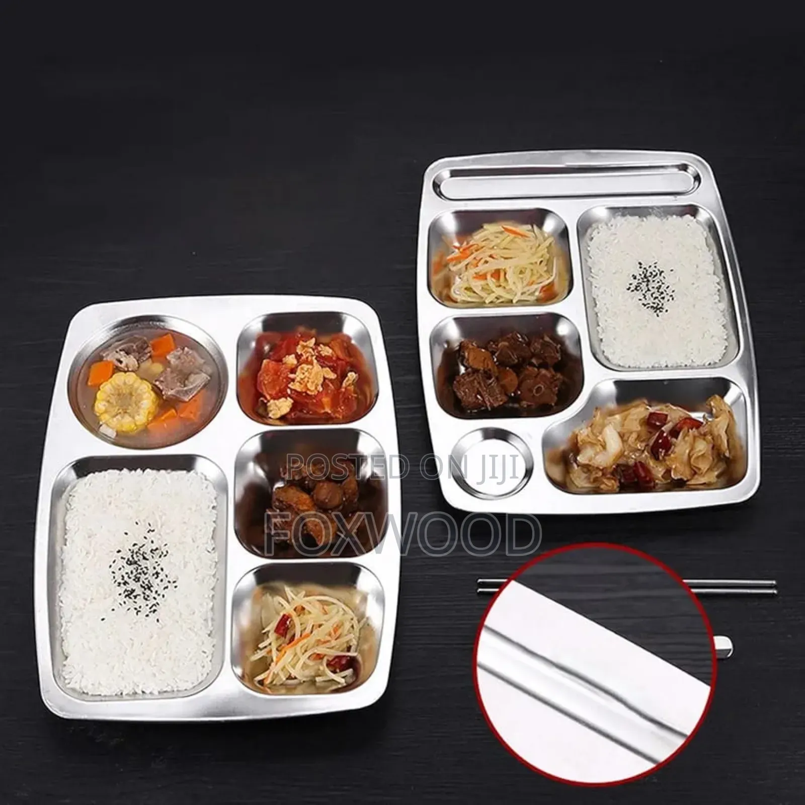 Stainless Steel Square (Pav Bhaji) Partition Plate 25 × 25cm