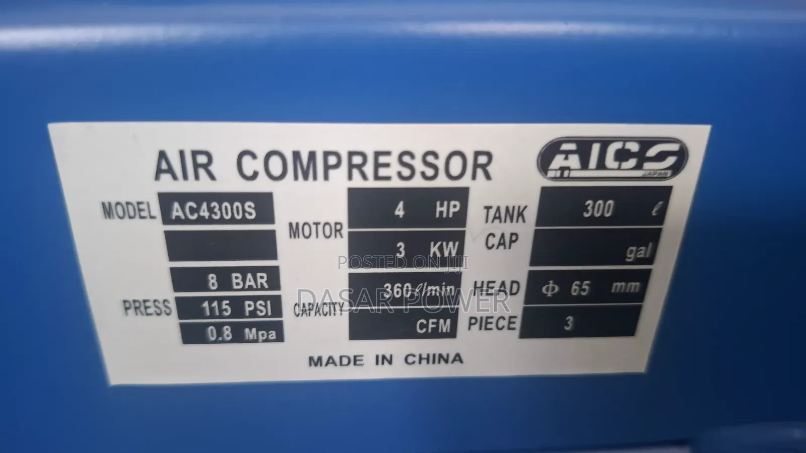 300 Litres Air Compressor Single Phase.