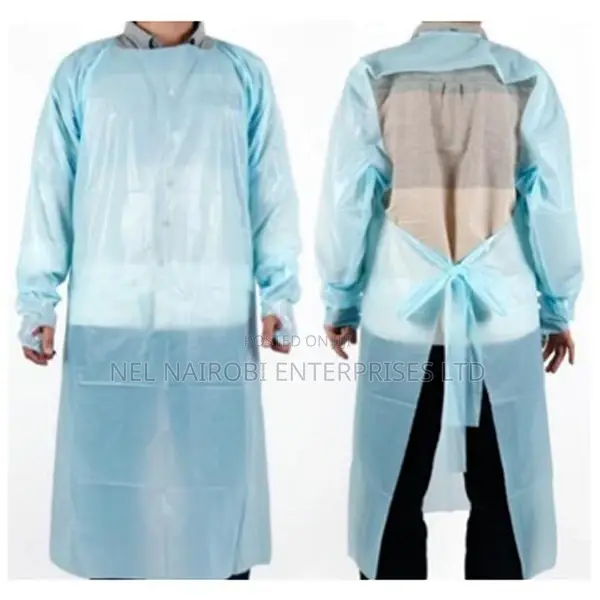 Long Sleeve Cpe Protection Aprons With Thumb Hook (Blue)