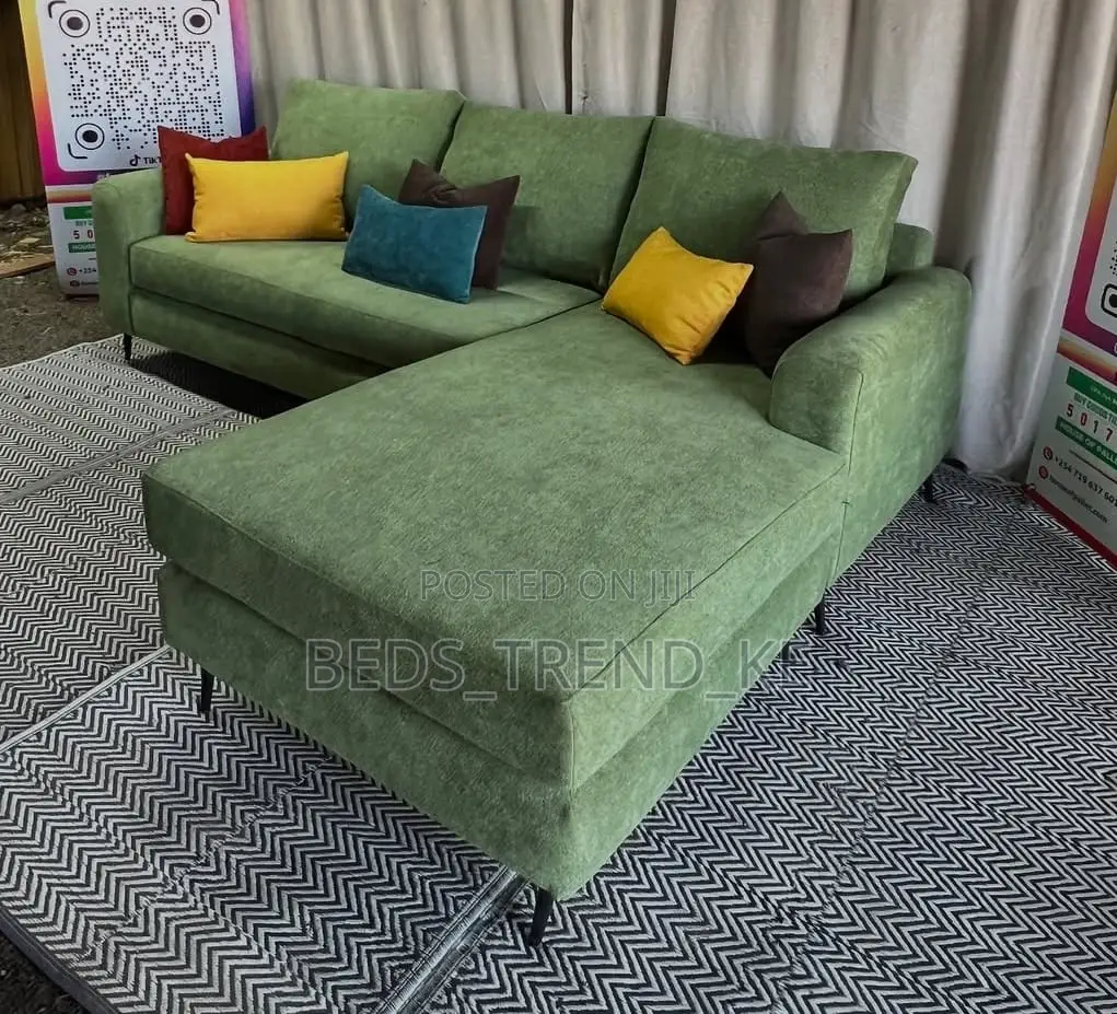 Elegant Green 6 Seater L Seat Sofa Set