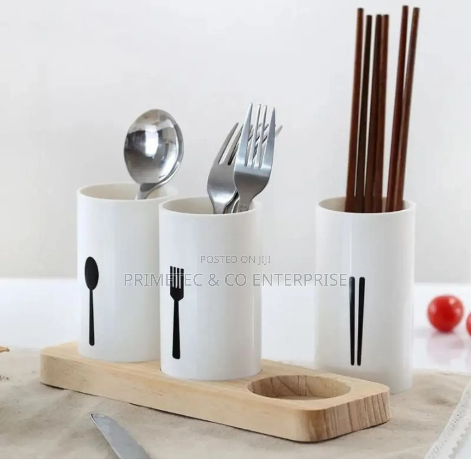 3pc Cutlery Organizer With Oak Base.