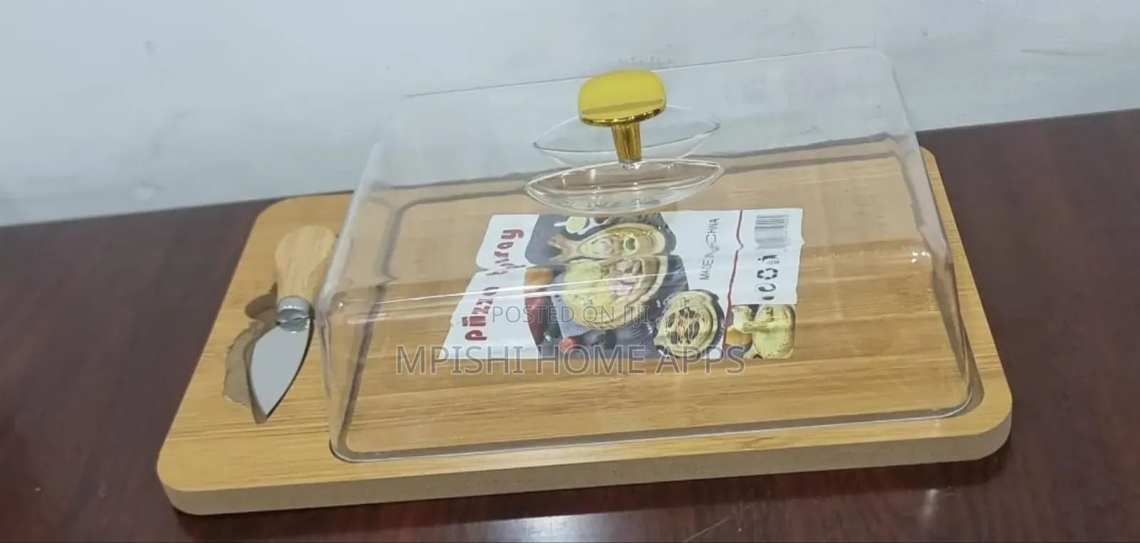 Wooden Pizza Tray With Acrylic Cover and Knife 30x20