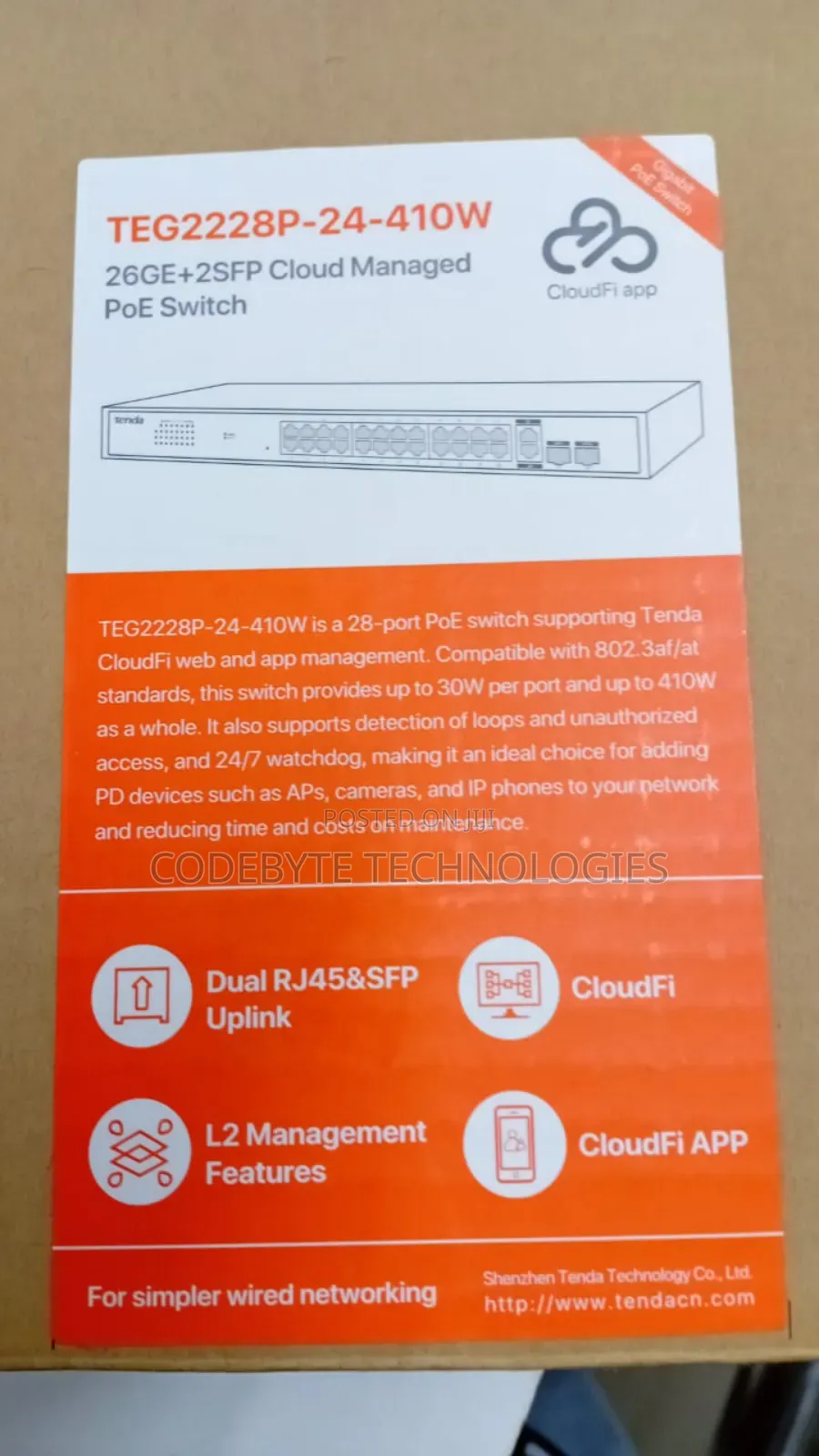 Tenda Teg2228p-24-410w Switch Cloud Managed 24 Port Poe