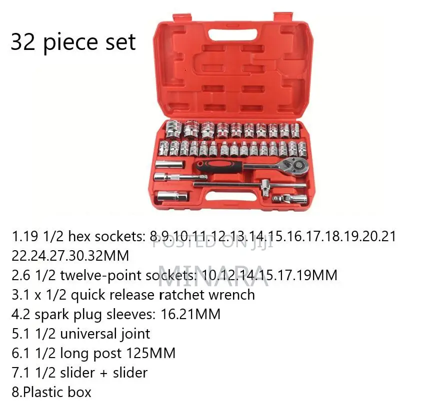 32 Pcs, 1/2" Drive Sockets Wrench Set, Auto Repair Tools