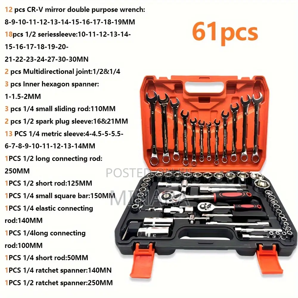 61 Pcs, Socket Wrench Set, Auto Repair Tool Kit