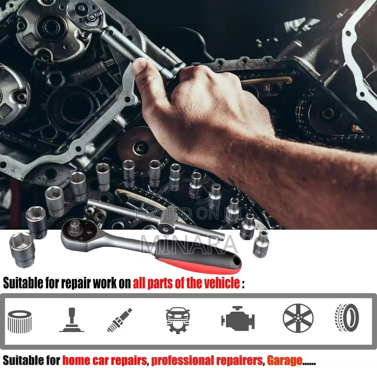 61 Pcs, Socket Wrench Set, Auto Repair Tool Kit