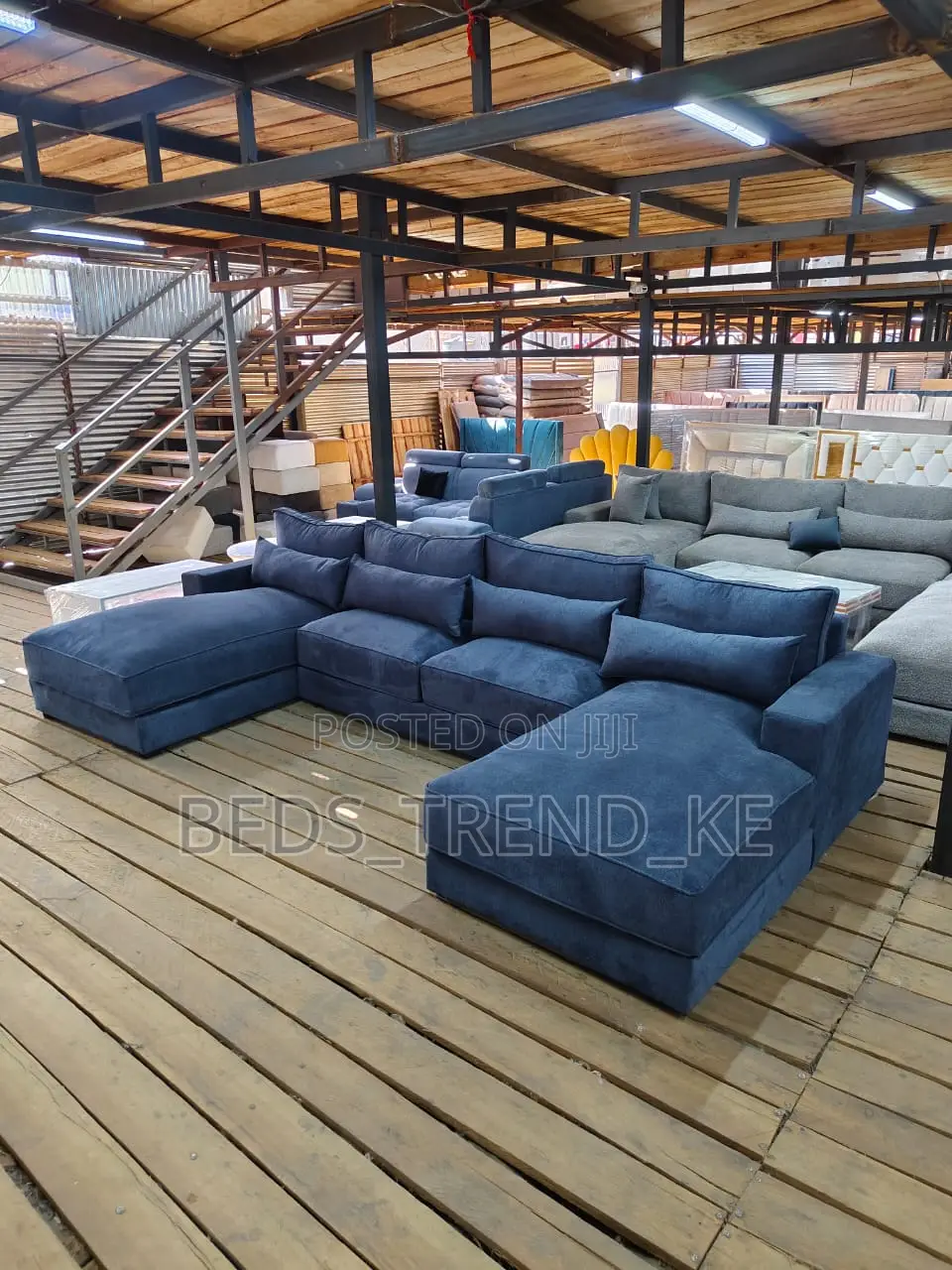 Contemporary Blue 9 Seater U Shaped Sofa