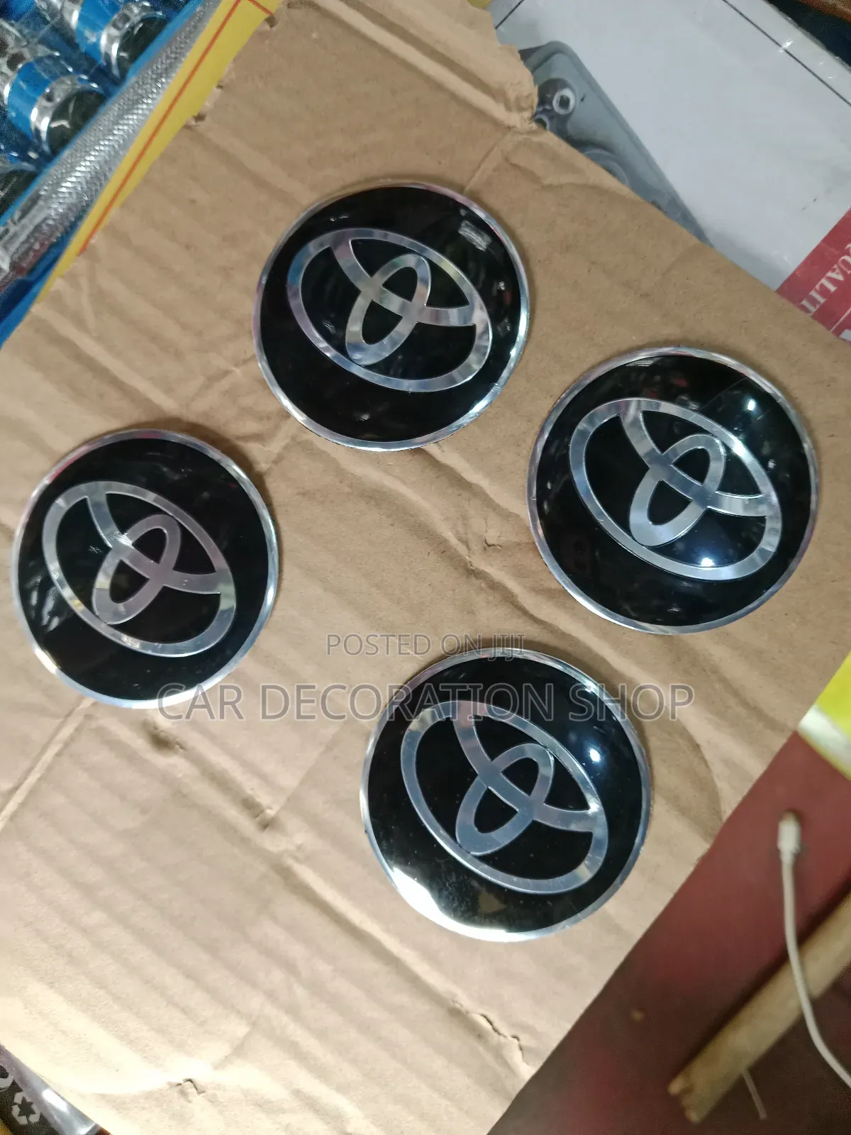 4pcs Toyota Branded Black Silver Wheel Hub Stick on Stickers