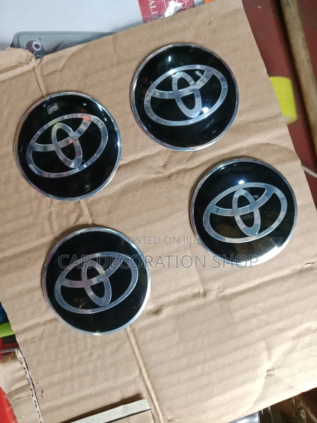 4pcs Toyota Branded Black Silver Wheel Hub Stick on Stickers