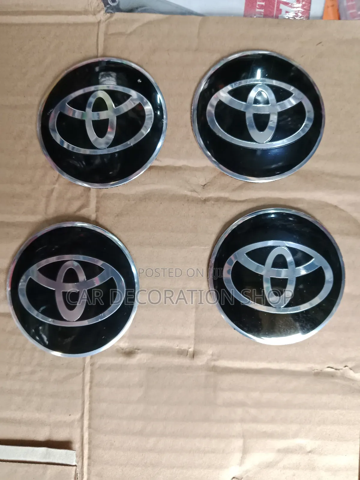 4pcs Toyota Branded Black Silver Wheel Hub Stick on Stickers