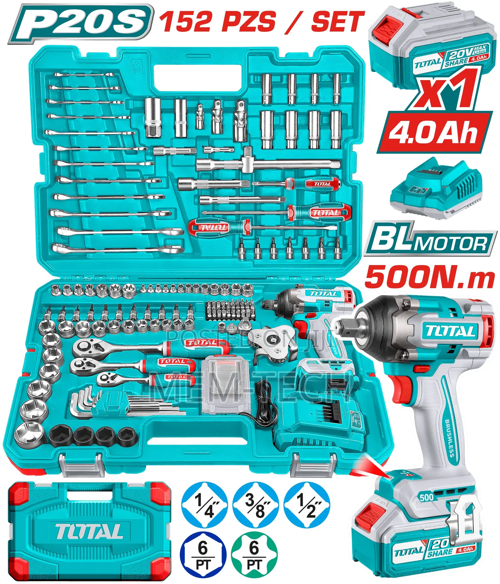 Total 152 PCS Cordless Impact Wrench Tools Set Thkthp31522