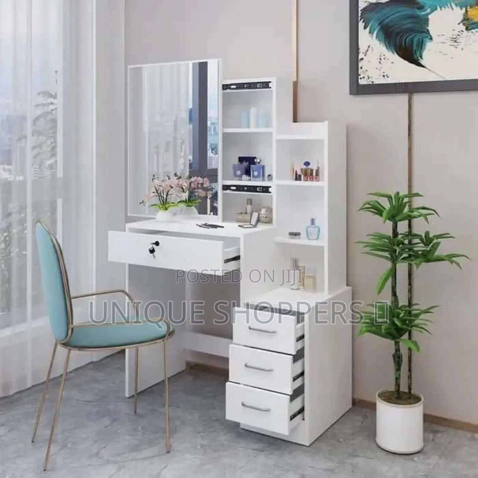 Dressing Table With Sliding Mirror for a Storage Compartment
