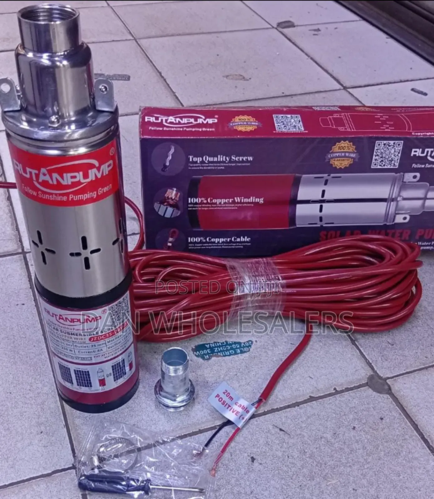 Rutan Pump 
250 Watts
24volts
Max Head 50m
20m Cable