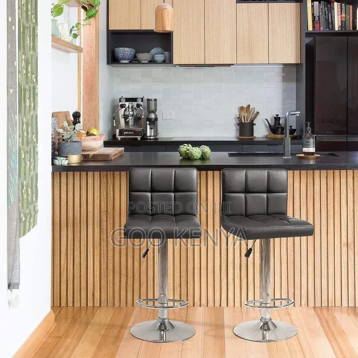 Office Chair ; Black Modern Leather Bar Stool