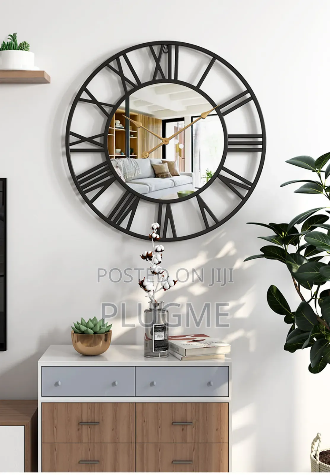 Black Roman Wall Metal Clock With Mirror