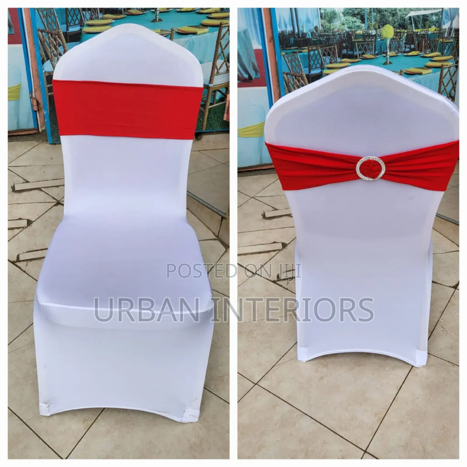 White Chair Covers With Red Tie Backs White Chair Covers
