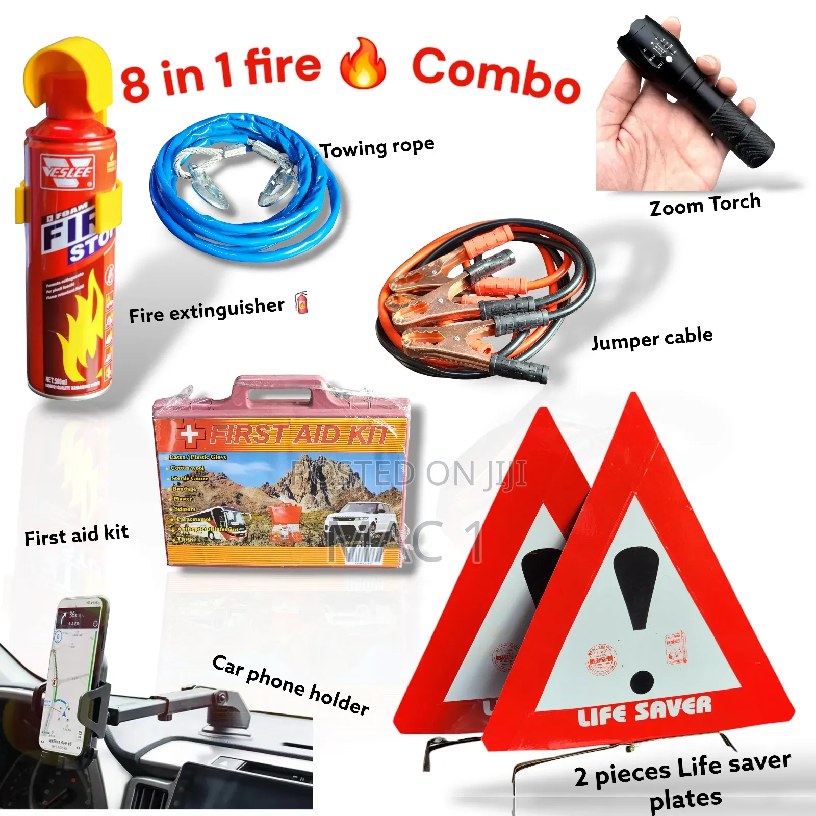 8 in 1 Fire Combo Car Emergency Kit Road Side Safety Kit