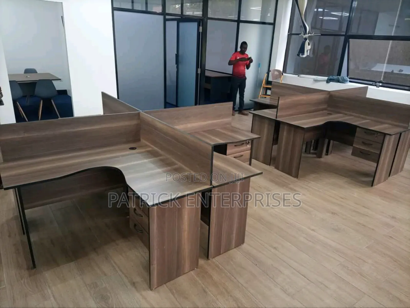 Modern Lshaped 4 Way Workstation America Walnut