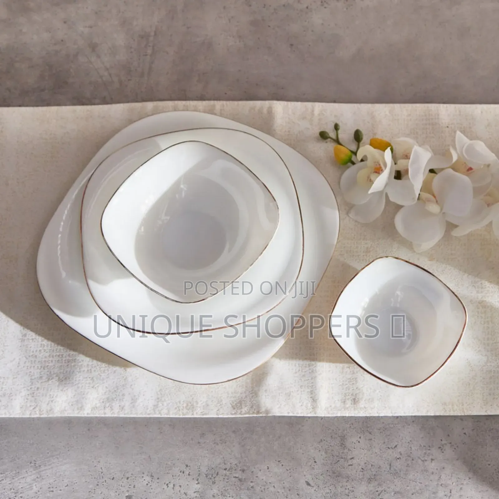 *26 PCS Opal White Dinner Set With Gold Rim Now Available