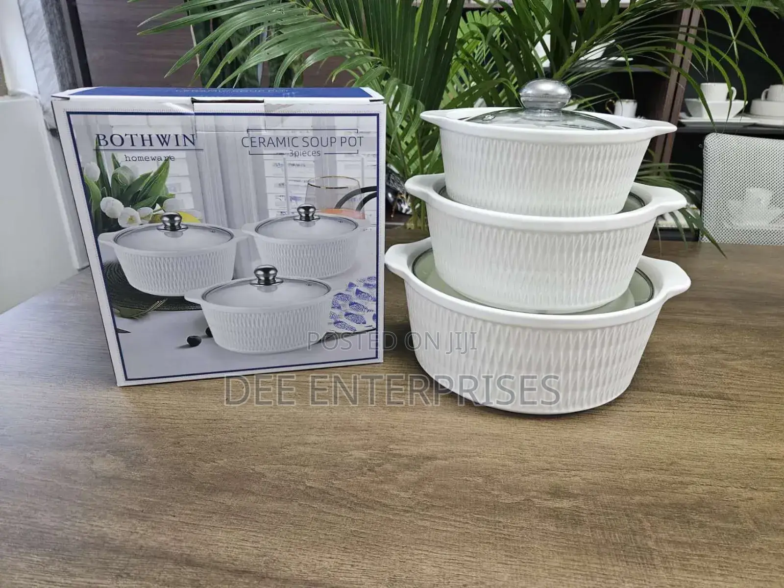 3pcs Set Ceramic Casserole Serving Dishes With Glass Cove