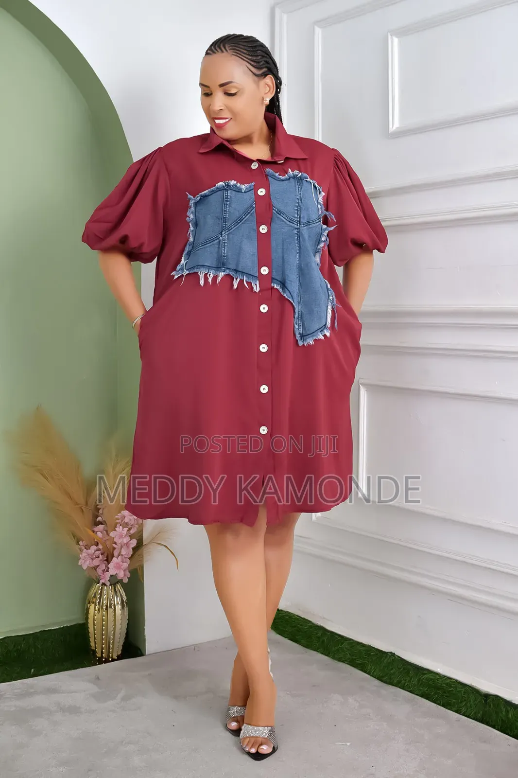 Orange/Maroon Patched Shift Dress