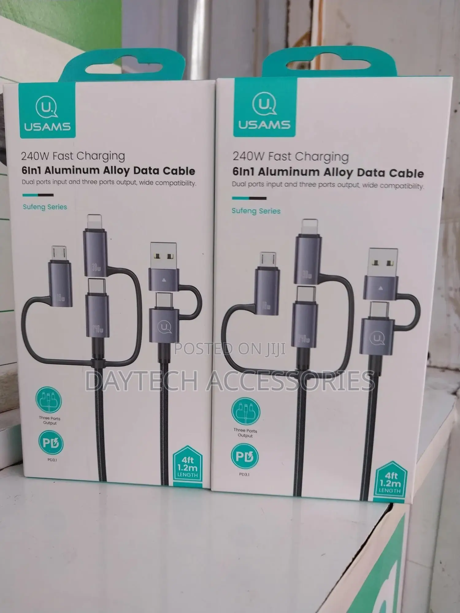 Usams 6 in 1 Fast Data Charging Cable 240w Length: 1.2m