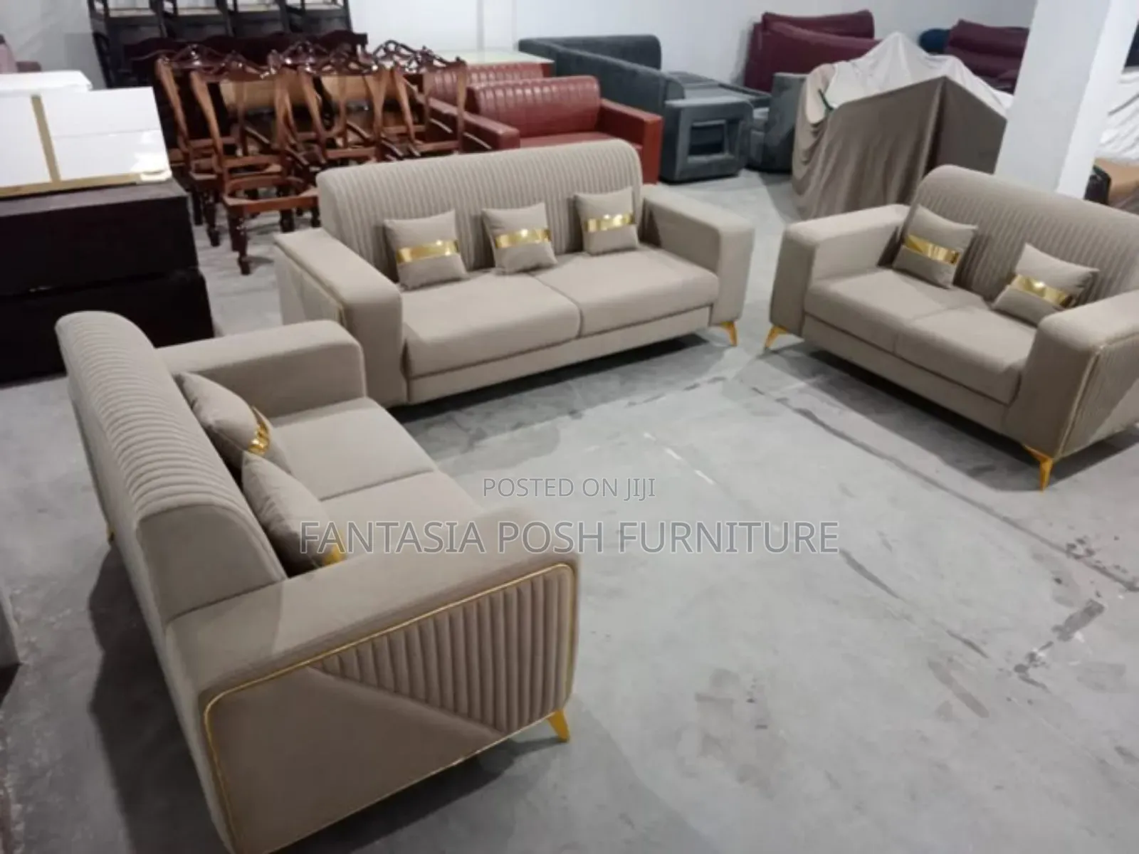 Sofa Set With Gold Trim (7 Seaters in Total)