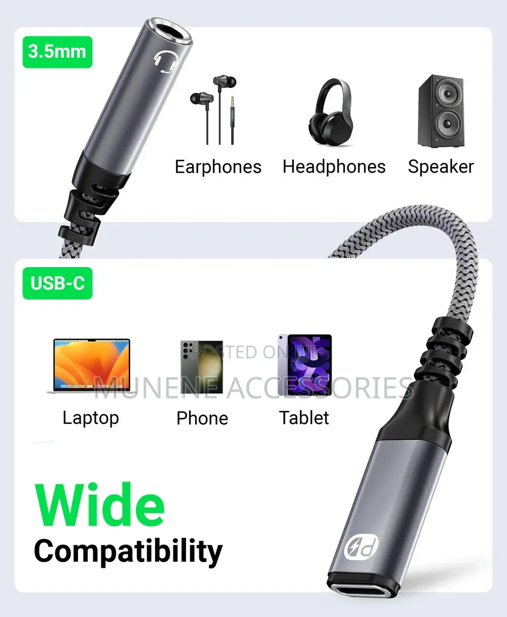 Usb C to 3.5mm Headphone and Charger Adapter Mic Jack Pdcabl