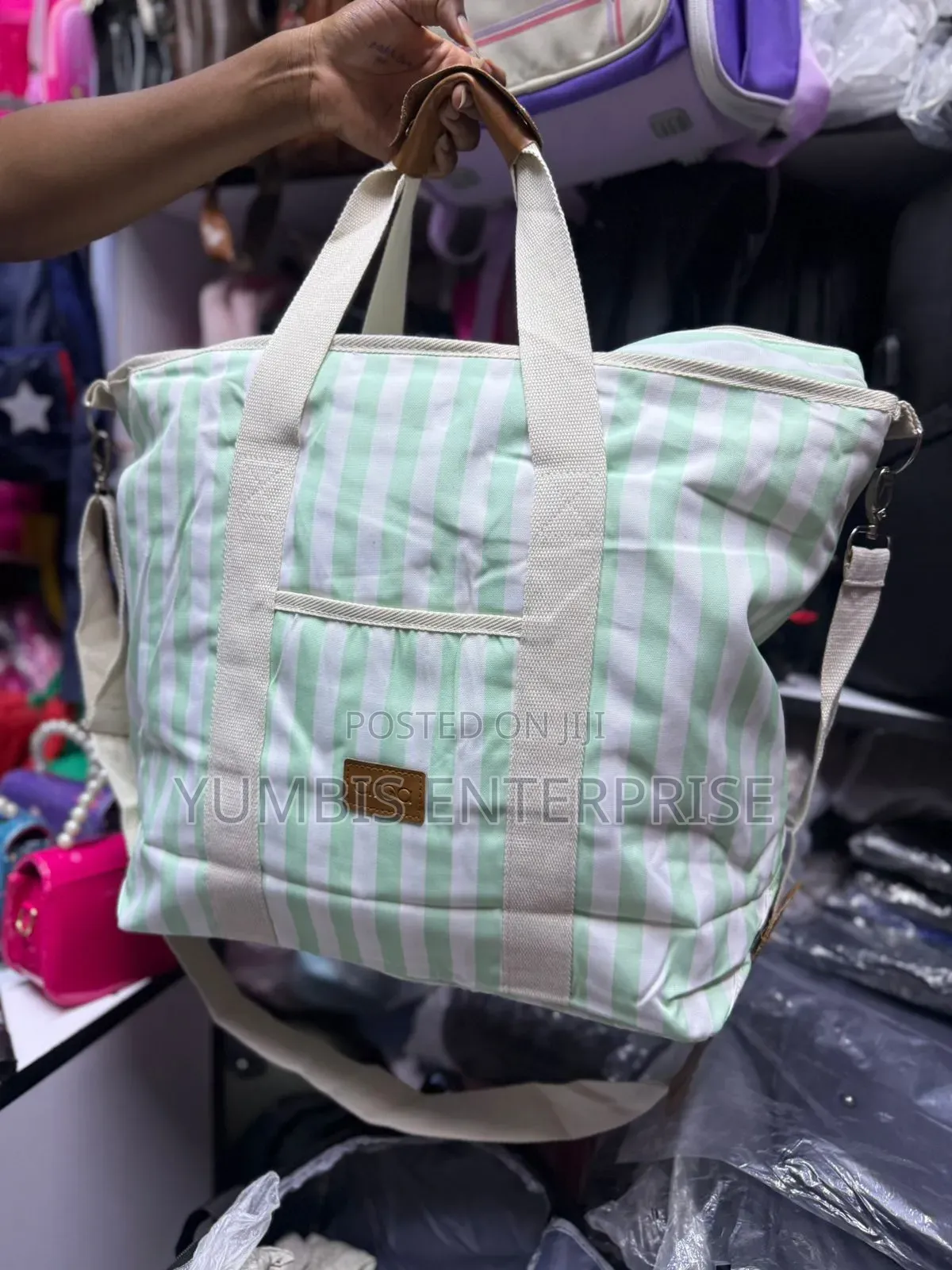Green Strip Tote Bag Big Size