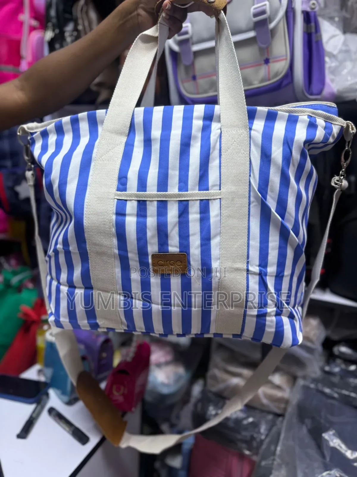 Light Blue Stripped Large Capacity Summer Cabana Bags