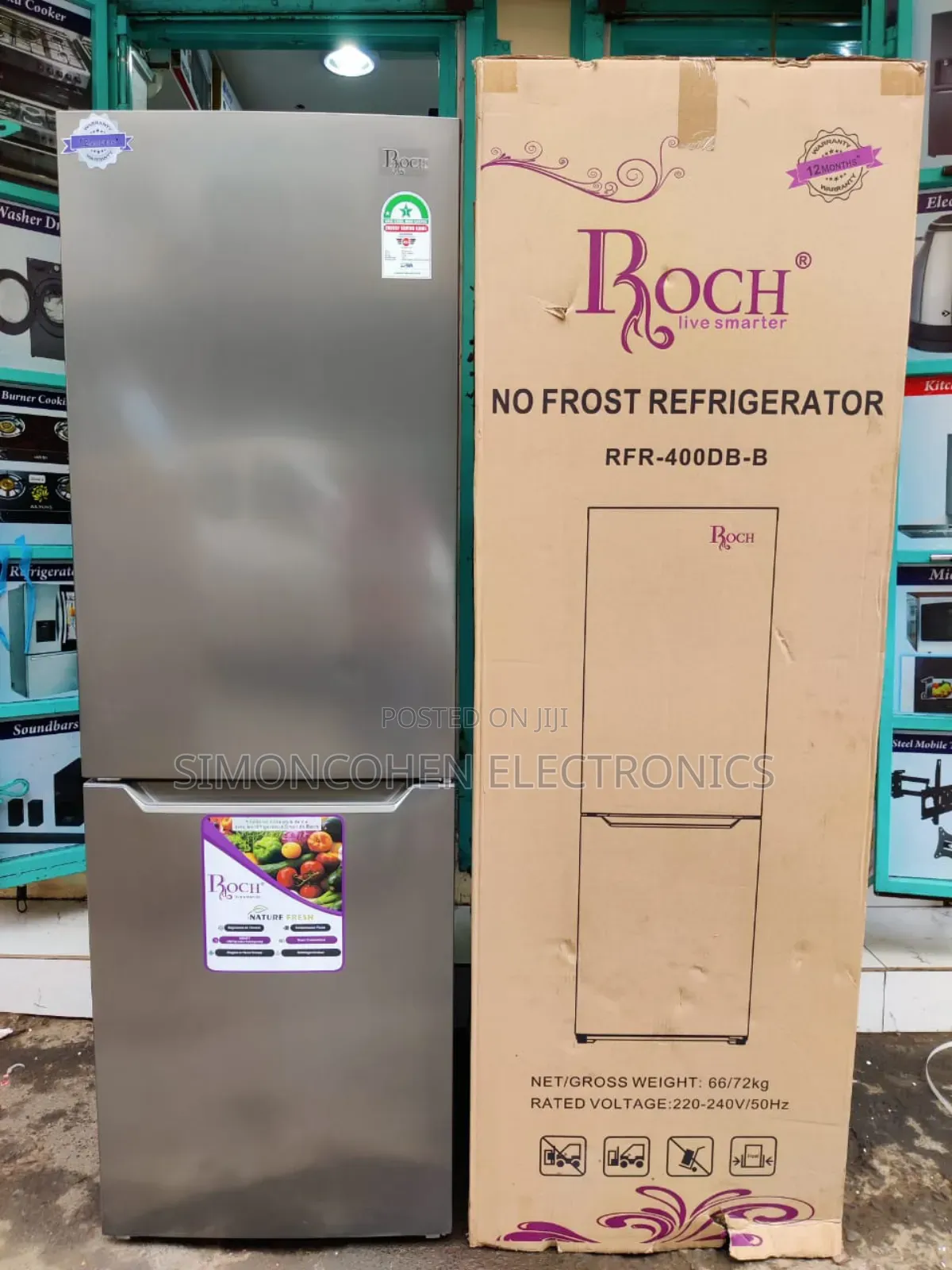 Roch Fridge 330l Double Door Fridge No Frost Bottom Freezer
