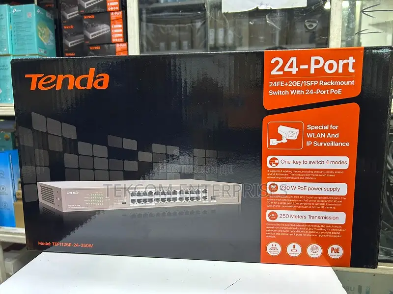 Tenda Tef1126p-24-250w 24-Port Rackmount Poe Switch