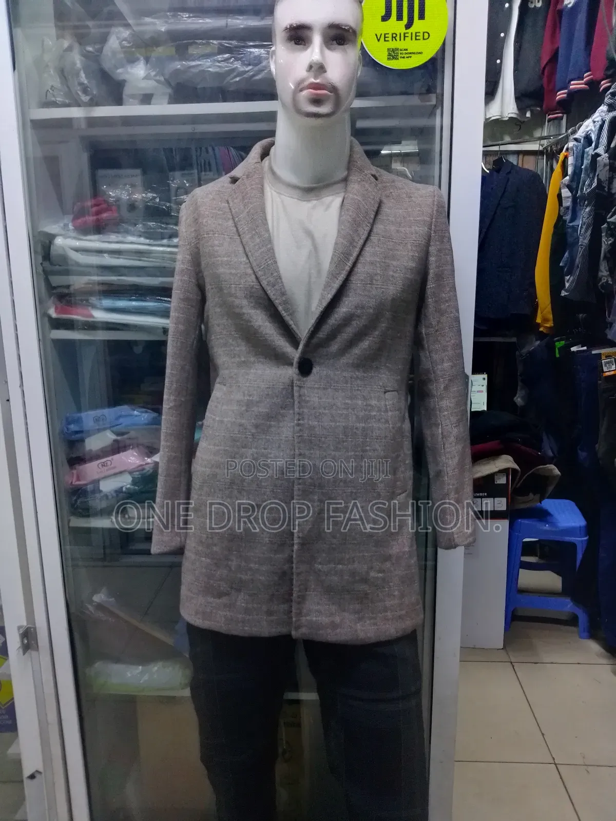 Beige-Checked Men Trench Coat