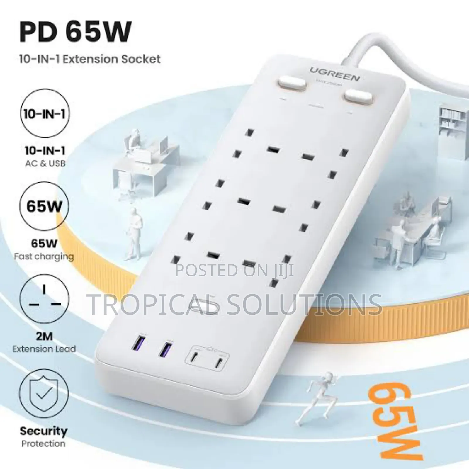 Ugreen Surge Protector Power Strip (6ac Outlets+ 65w 2a2c)