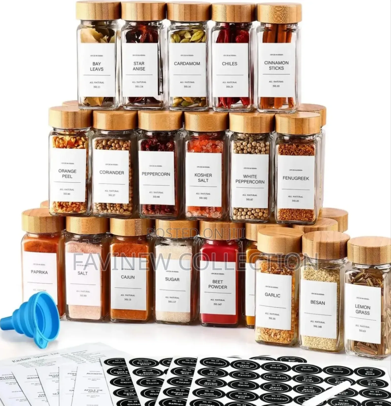 12pc Spice Jars/Containers With Bamboo Lid and Pen+Label Stickers