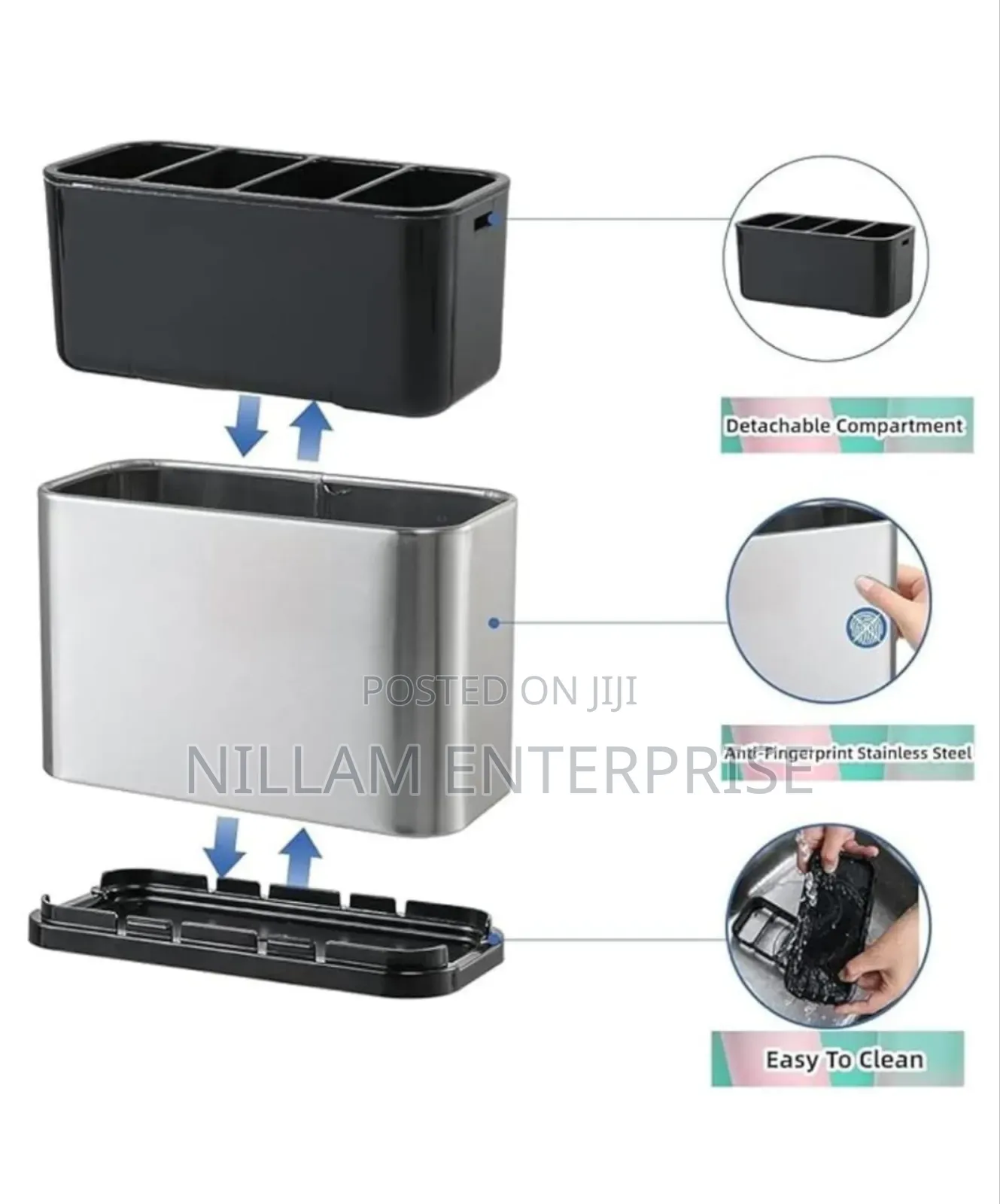 Countertop Partitioned Cutlery Organizer With Drainer