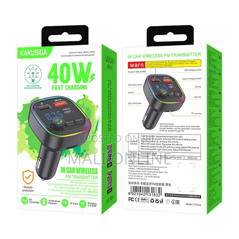 Kakusiga Ksc-1065 40w Car Wireless Fm Transmitter Bluetooth
