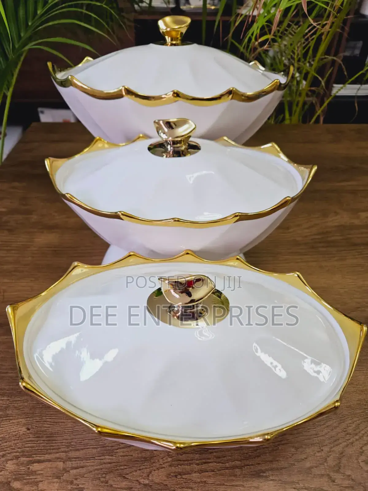 Gold Rimmed Classy Serving Bowls 3pcs